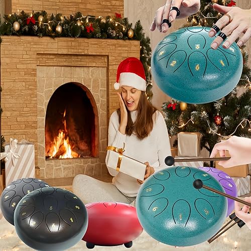 Miniatura 5 de REGIS Tambor metálico de lengüetas, de acero, 6 pulgadas, 8 notas musicales, instrumento de percusión, tambor de lluvia para exteriores, regalo