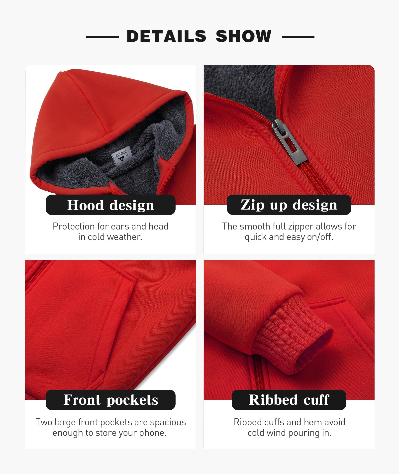 SECOOD Chaqueta de forro polar con capucha para niños, cálida, forro de sherpa, con cremallera, suave, abrigo de invierno para niños y niñas, ropa de abrigo escolar