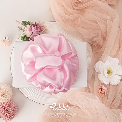 Vista 114 de Ribbli Cinta de satén rosa claro con alambre de 1.5 pulgadas, cinta de Navidad rosa para envolver regalos, coronas, guirnaldas, decoración