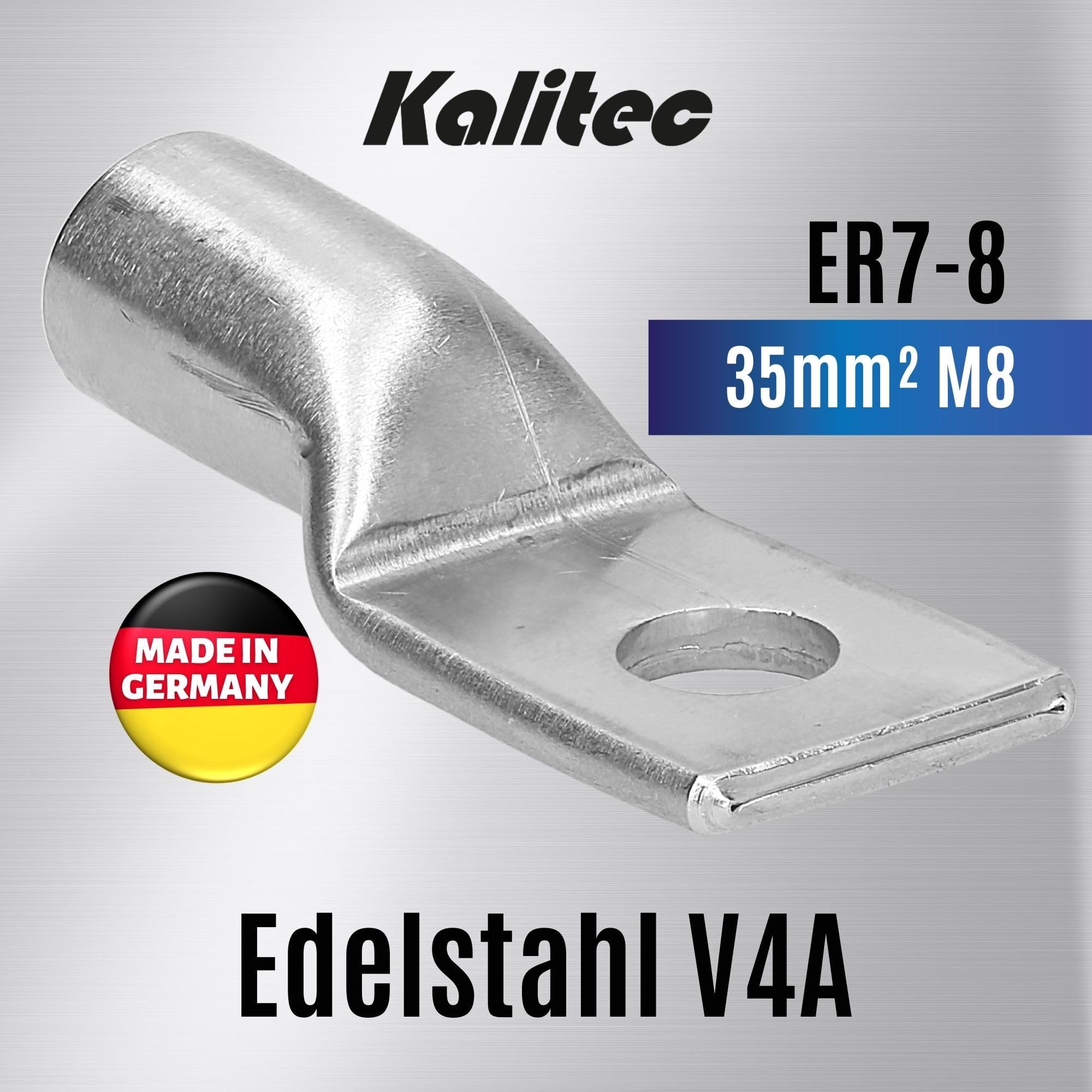 Kalitec 10x Edelstahl-Rohrkabelschuh V4A 35mm² - M8 Kabelverbinder