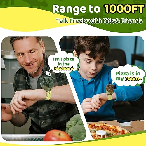 Vista 6 de Vvinca Walkie Talkies de dinosaurio para niños, paquete de 2 unidades, juguetes de dinosaurio T-Rex, regalos de Navidad para niños de 3-5, 5, 5, 7