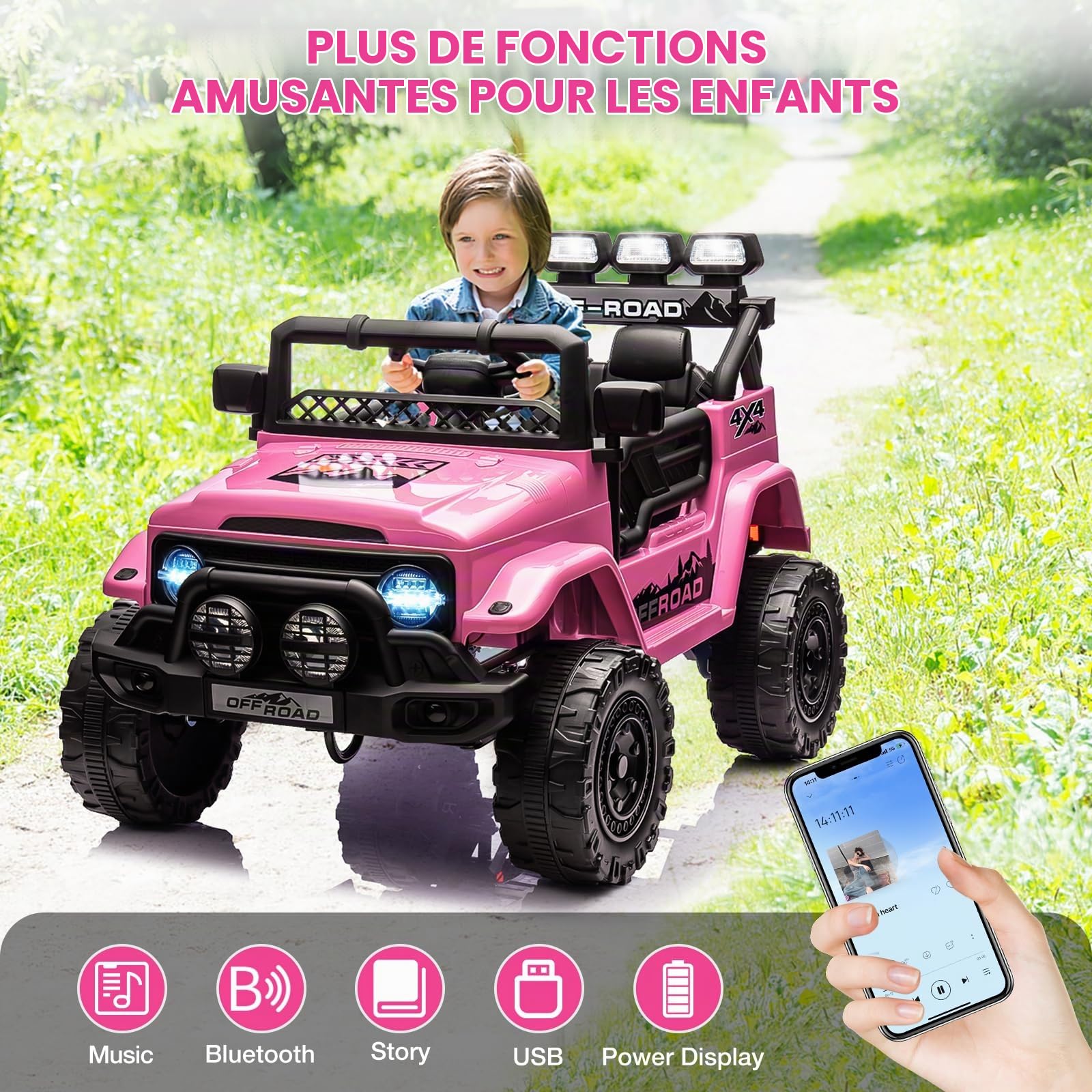 Garvee Voiture Électrique 12V, Véhicule Électrique avec Télécommande 2,4G, 3 Vitesses, Musique & LED & Klaxon, Auto Électrique pour Enfants 3+ Ans