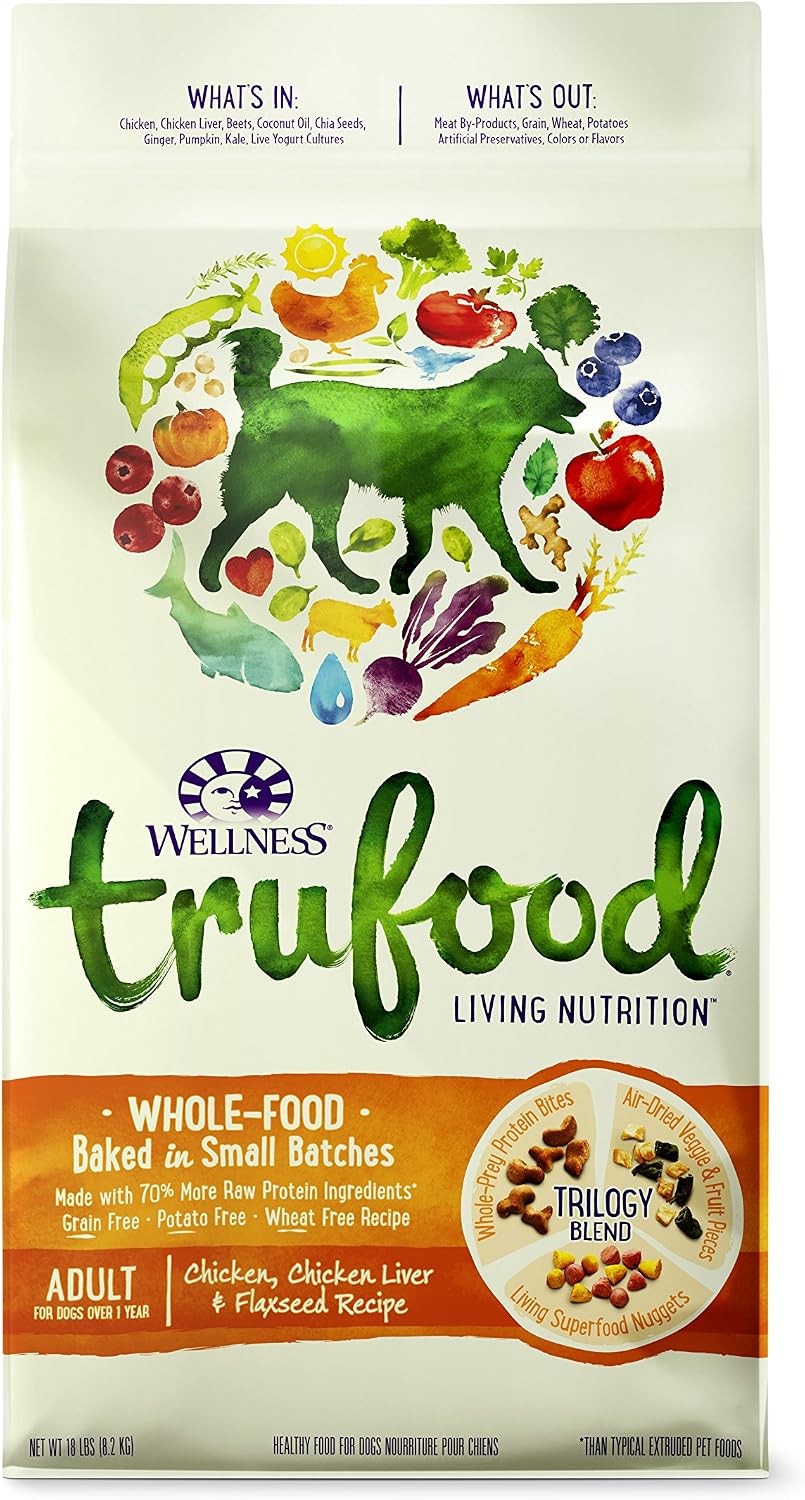 Wellness Trufood Baked Blends Natural Grain Free Dry Raw Dog Food, Chicken, Chicken Liver & Flaxseed, 18-Pound Bag