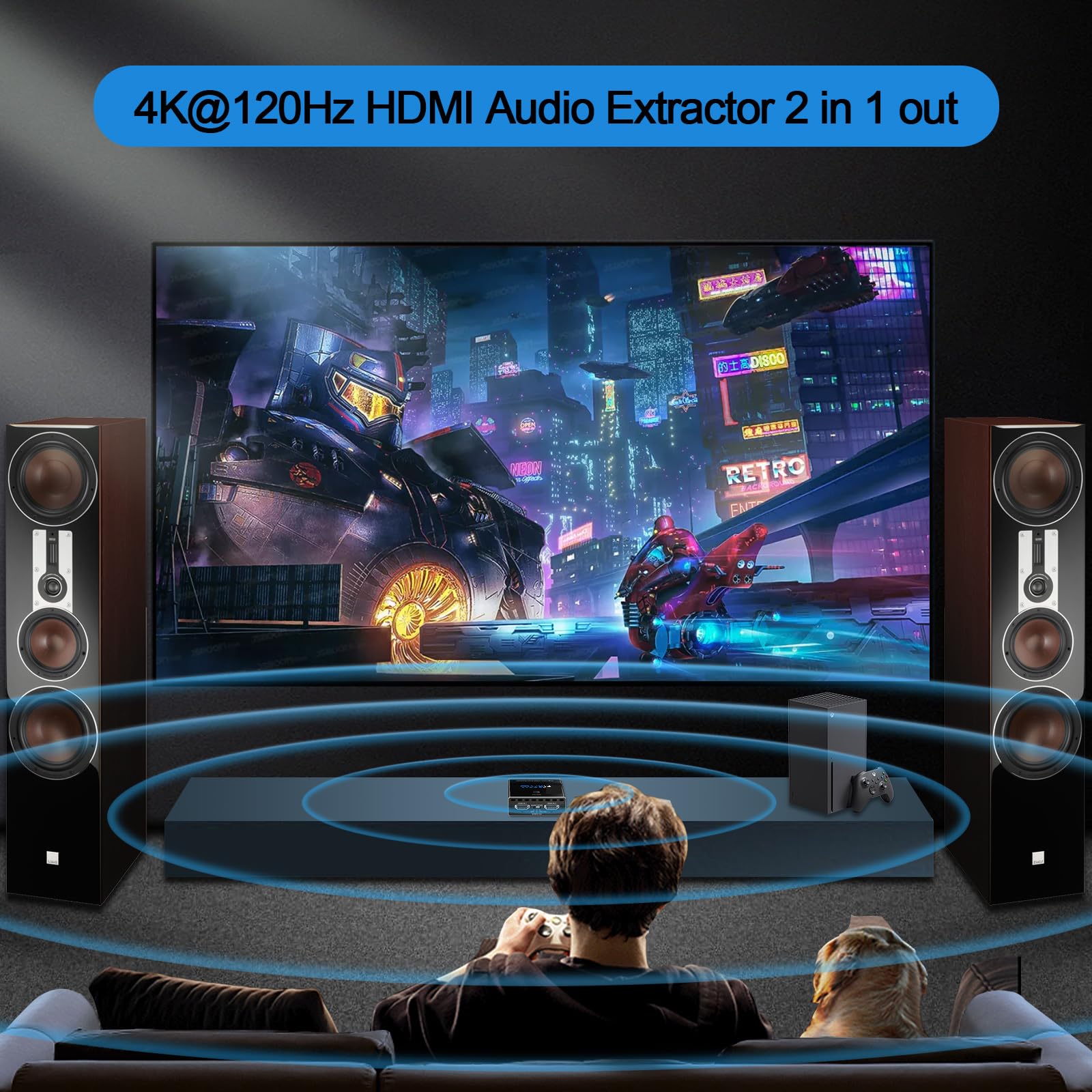 Extracteur HDMI 2.1 Switch 2 Entrées 1 Sortie 4K 120Hz VRR ALLM HDCP2.3 HDR10 SPDIF PS5 XBOX