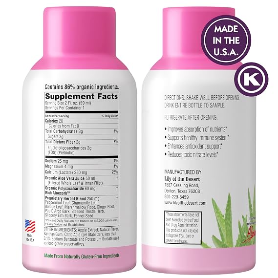 Lily of the Desert Stomach Formula Shot, Organic Aloe Vera Juice with FOS Prebiotic and a Proprietary Herbal Blend, 2 Oz Each, Pack of 12