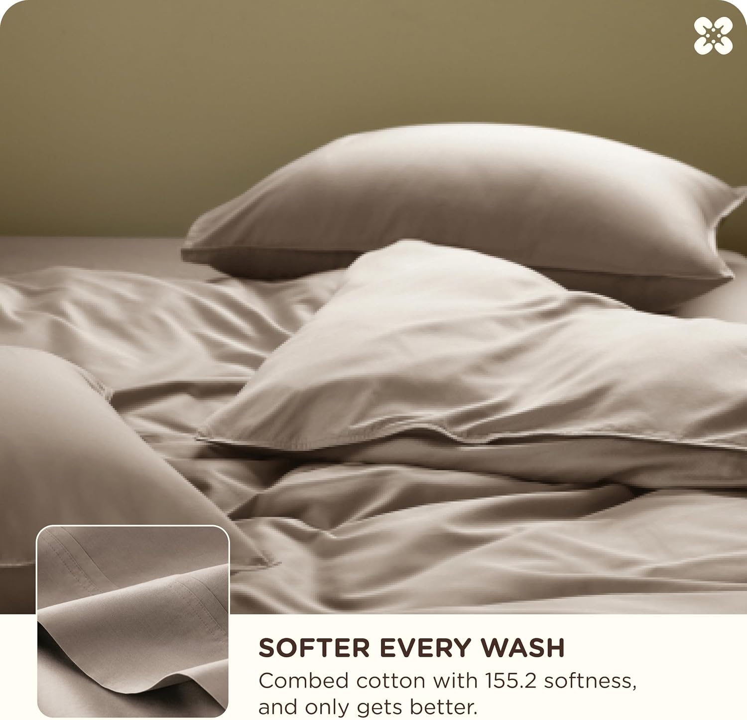 Bedsure Cooling Duvet Cover Queen Size, Cotton & Viscose Derived from Bamboo Duvet Cover Set, PureWoven Ultra-Soft, Breathable & Lightweight Home Bedding for All Seasons (Khaki,90"x90")