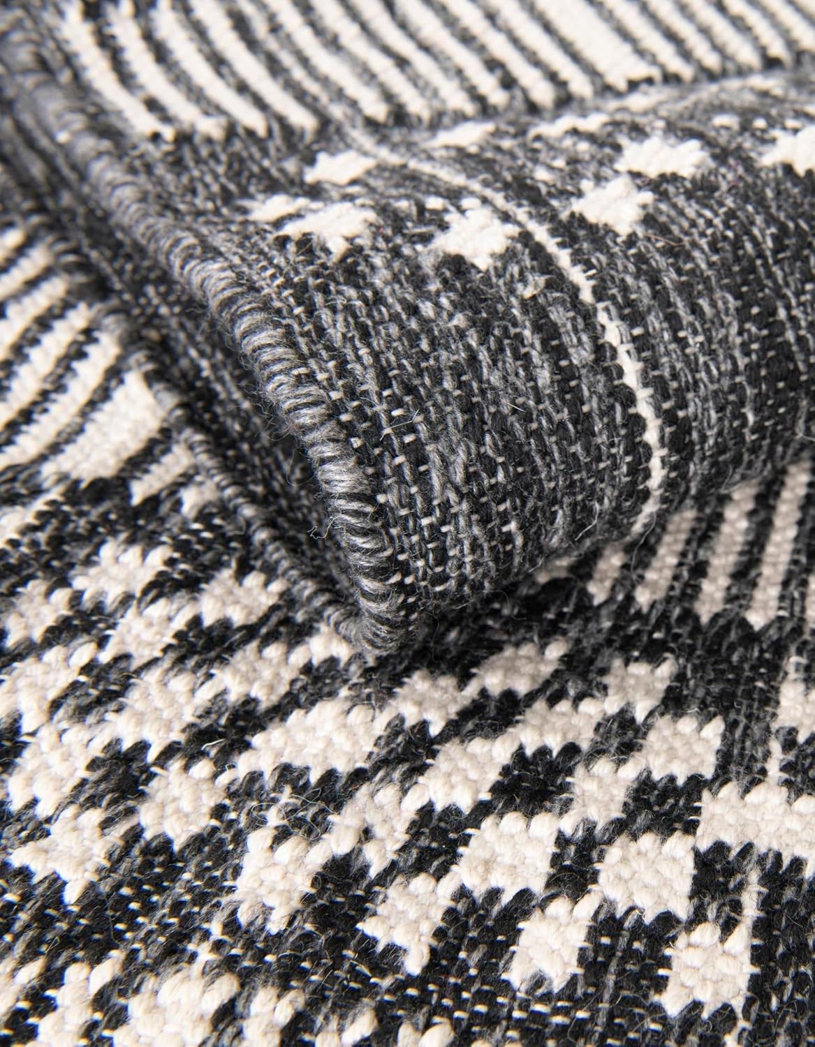 Rugs.com Washable Eco Bohemian Indoor/Outdoor Rug Collection Rug – 8 Ft Runner Charcoal Black Flatweave-Pile Rug Perfect for Hallways, Entryways