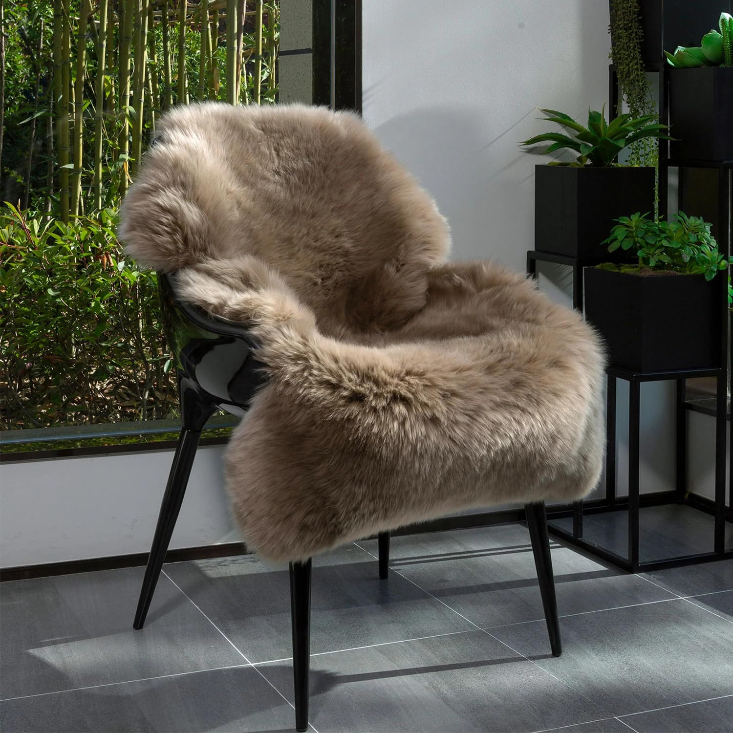 Genuine Sheepskin Area Rug Wool Rug Ultra-Soft Thick Fluffy Sheepskin Rugs for Living Room Kids Bedroom Nursery Sofa Mat Chair Seat Covers Real Sheepskin Area Seat Fur Rug (Taupe, 2 x 3.2ft)