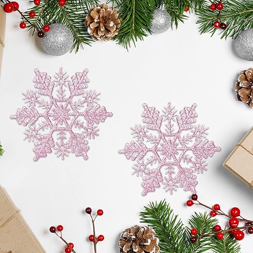 Miniatura 2 de Adornos de copos de nieve de plástico con purpurina de 4 pulgadas (30 unidades, negro)