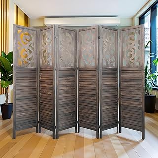 6 Panel Room Dividers 6FT Wall Divider Carved Wood Room Separator Foldin...