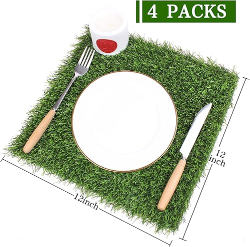 Miniatura 10 de Kesfey Camino de mesa de césped artificial de 12 x 90 pulgadas, lavable, de césped sintético, grueso, recortable, alfombra de hierba, decoración de