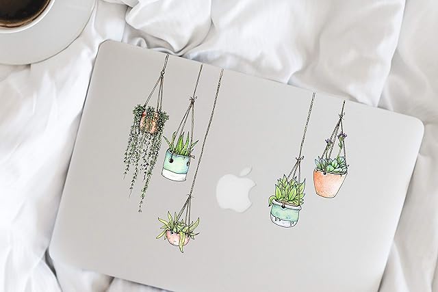 Stickers4 - Set of 5 Illustrated Hanging Plants/Potted Plant Stickers/Decals (Laptop/Fridge Sticker)