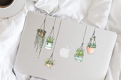 Stickers4 Set di 5 Adesivi illustrati - Adesivi Computer con Piante Sospese - Piante in Vaso (Laptop - Frigorifero - Adesivi per MacBook)