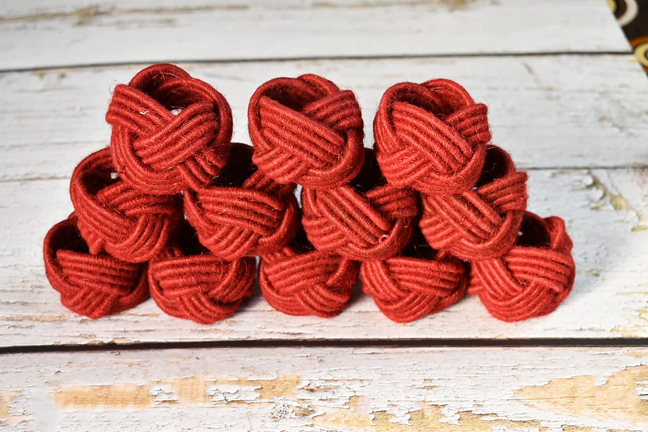 Ajuny Handcrafted Jute Red Napkin Ring Everyday Use Decorative 1.5" Napkin Holders - Set of 12 - For Table Décor, Dinner Party, Housewarming Gifts, Dining Parties Tabletop, Table Decoration