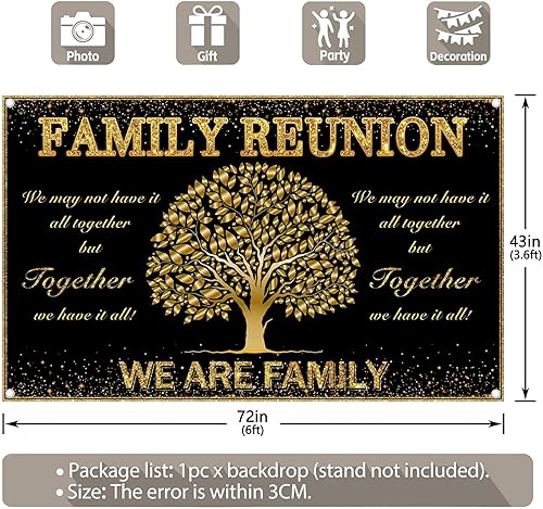Miniatura 3 de ZTHMOE Fondo de reunión familiar de poliéster de 72 x 43 pulgadas, para miembros del árbol familiar, fondo de fotografía, pancarta de reunión de