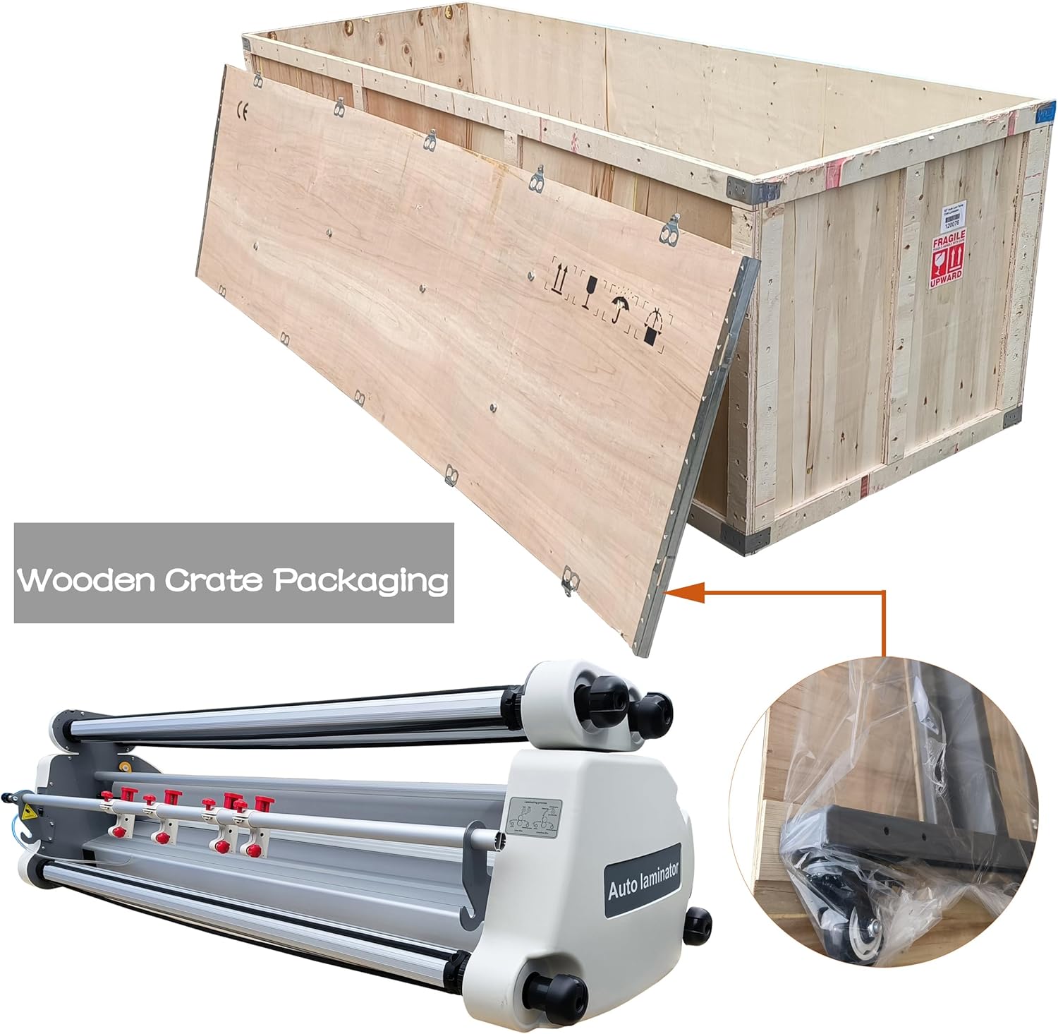 INTSUPERMAI Cold Hot Laminator Machine 63in 1600mm Full-auto Wide Format Laminator Pneumatic Low Temperature Cold Laminating Machine with Self-Stripping System Stand Trimmer Vinyl Roll Storage Cart