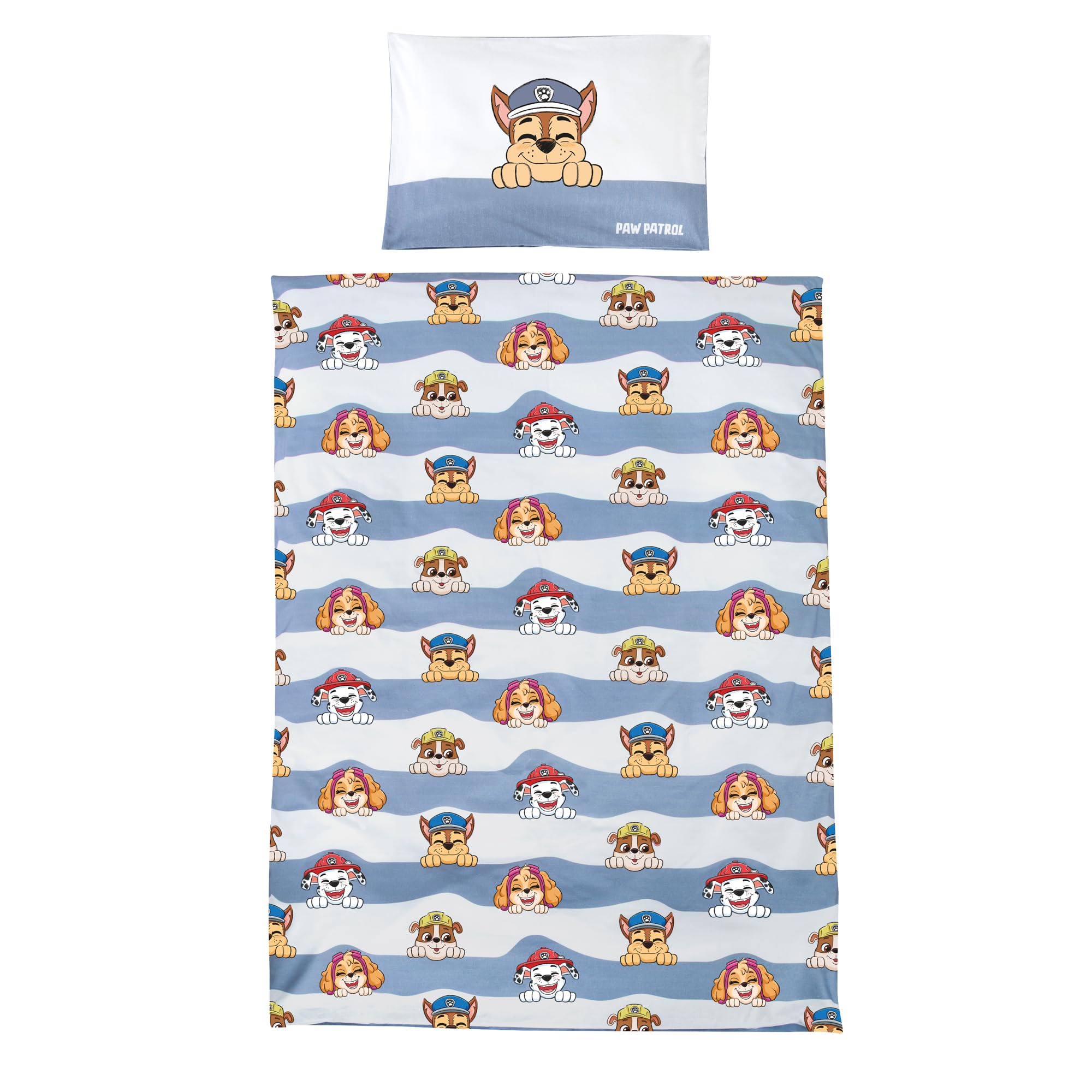 roba Paw Patrol Ropa de Cama Infantil - Funda Nórdica 100 x 135 cm + Funda de Almohada 40 x 60 cm de Algodón - Diseño de Perros Chase, Marshall, Rubble - Azul/Gris