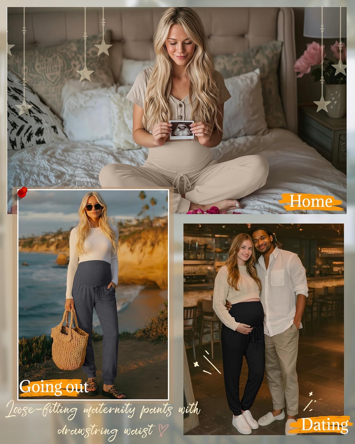 3 Pack Women's Maternity Pants Over Belly Pregnancy Lounge Pants Loose Drawstring Maternity Joggers with Pockets - Image 6