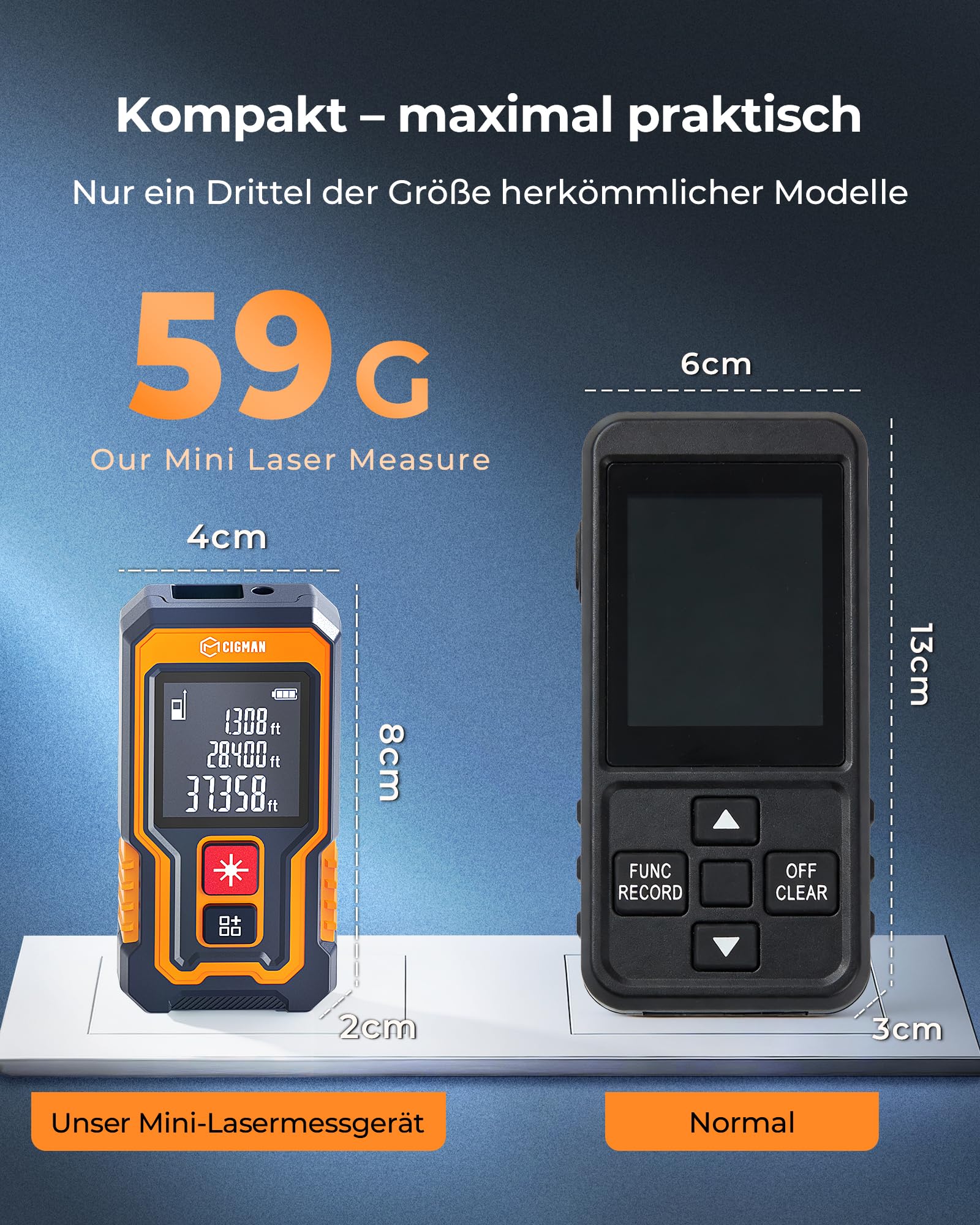 80 m Laser-Entfernungsmesser, CIGMAN Digitales Lasermessgerät mit hoher Genauigkeit, Mini Lasermessgerät mit wiederaufladbarer Batterie und LCD zur Messung von Entfernung/Fläche/Volumen/Pythagoras