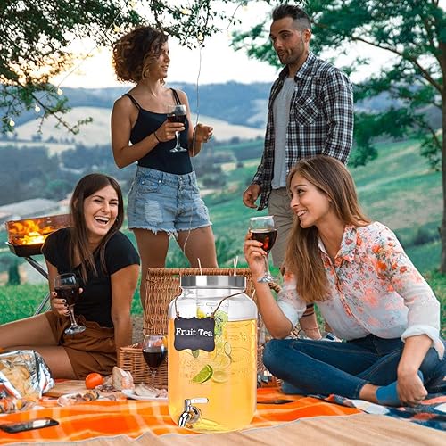 Miniatura 9 de Dispensador de bebidas de vidrio de 2 galones, dispensador de bebidas para fiestas, dispensador de bebidas con infusor de frutas, grifo 100% a