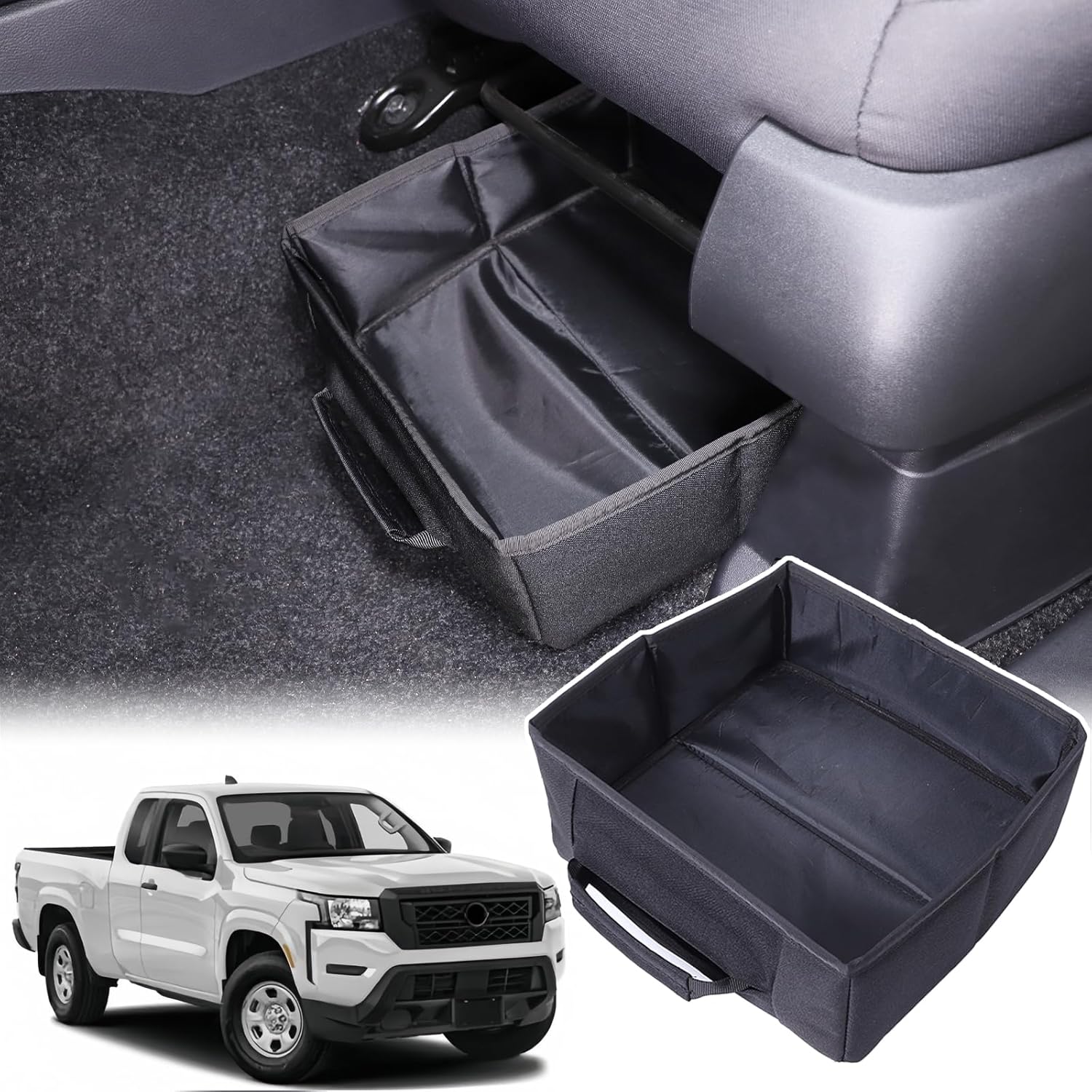 Car Under Seat Storage Box Tray Hidden Organizer Under Front Seat Compatible with Nissan Frontier 2022-2024 Oxford Cloth Tool Box Organizer Storage Box with Handle