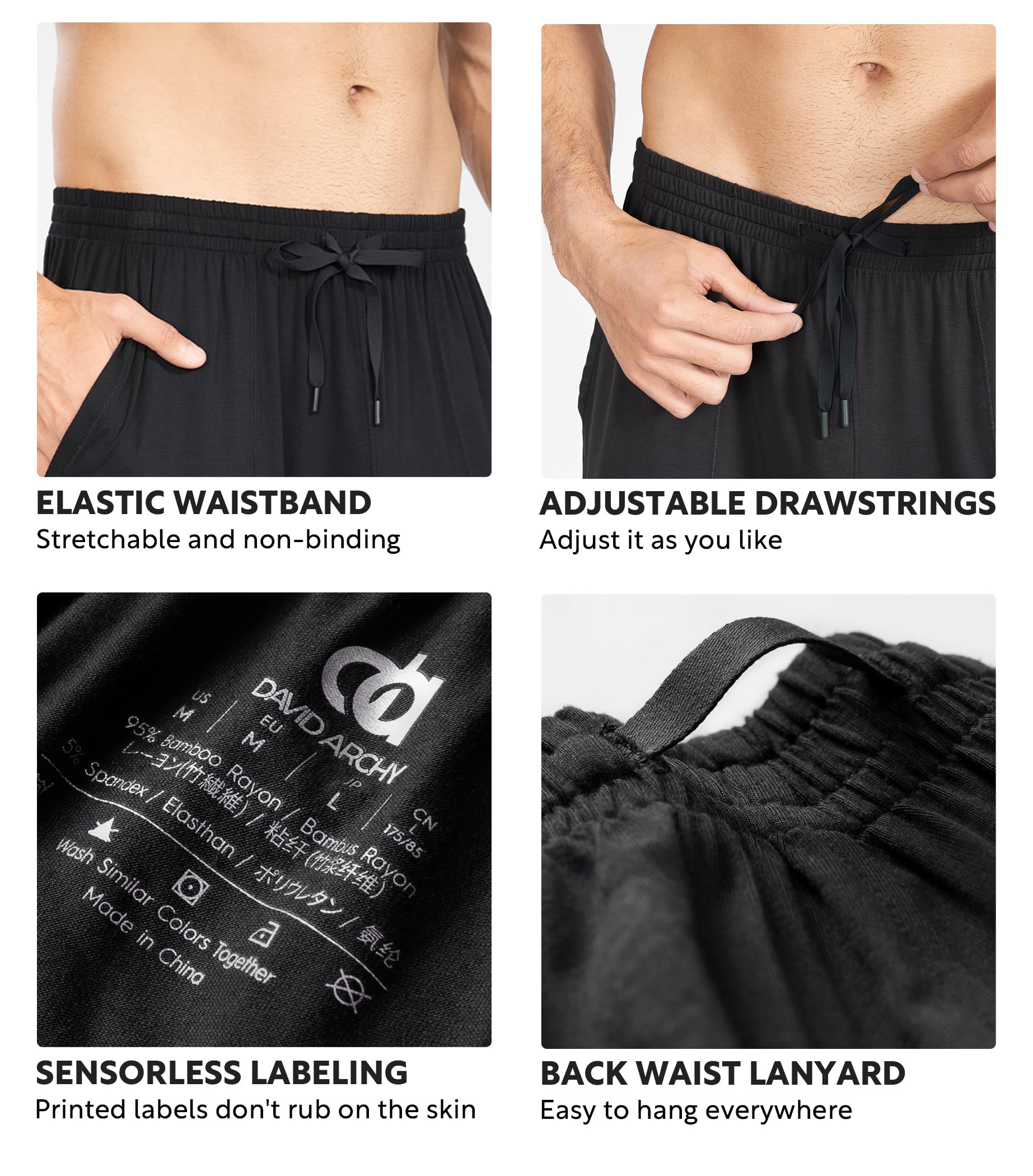 DAVID ARCHY Bas de Pyjama pour Hommes, Pantalon de Pyjama Court pour Hommes, Vêtements de Nuit pour Hommes des Shorts Pantalons Vêtements de Nuit, Confortable et Doux Cotton Pantalon Shorts,Lot de 2