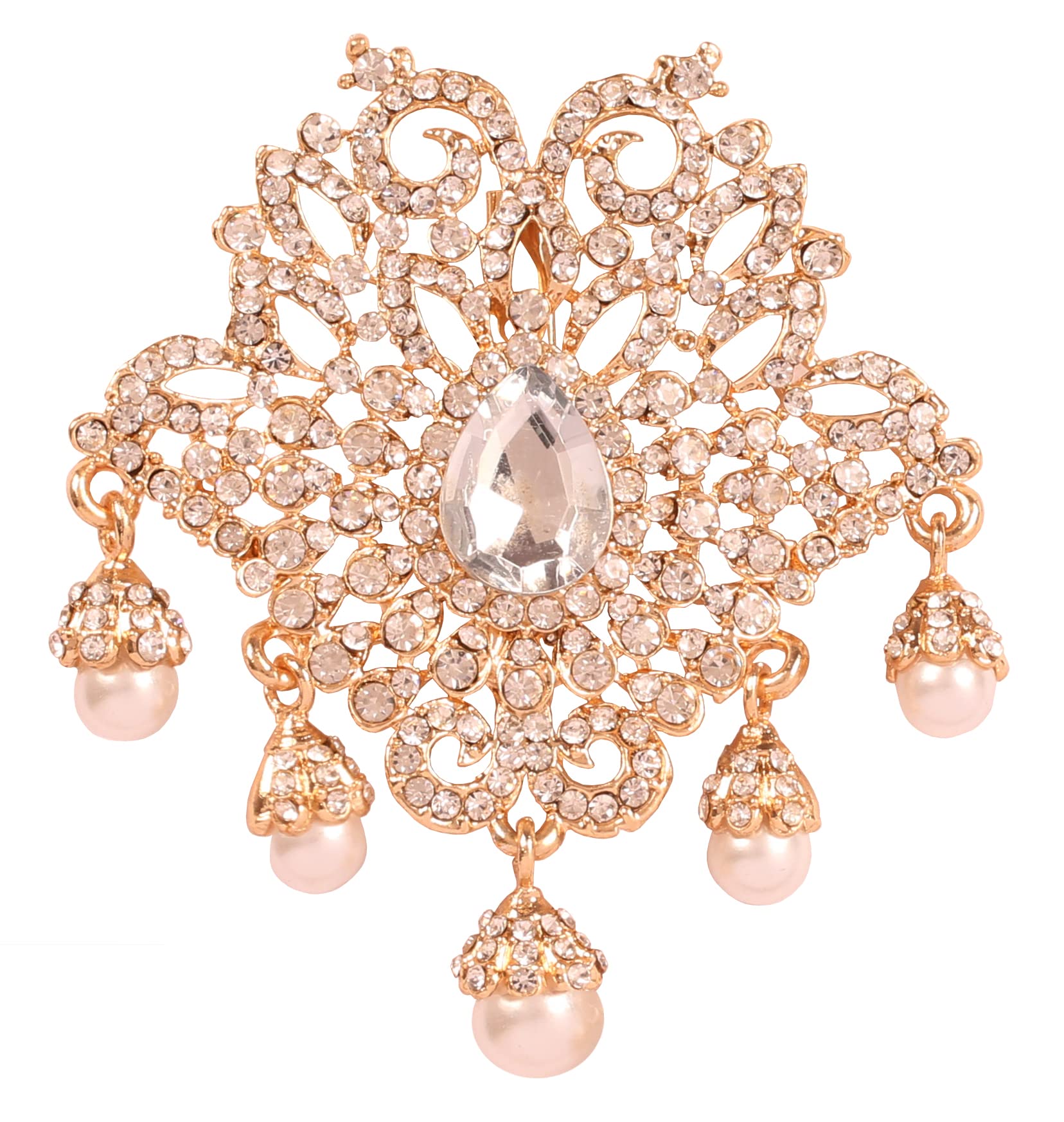 Indian Bollywood Handcrafted Fine intricate brooch lapel pin Designer Jewelry Brooch in Silver Gold Tone For Women.