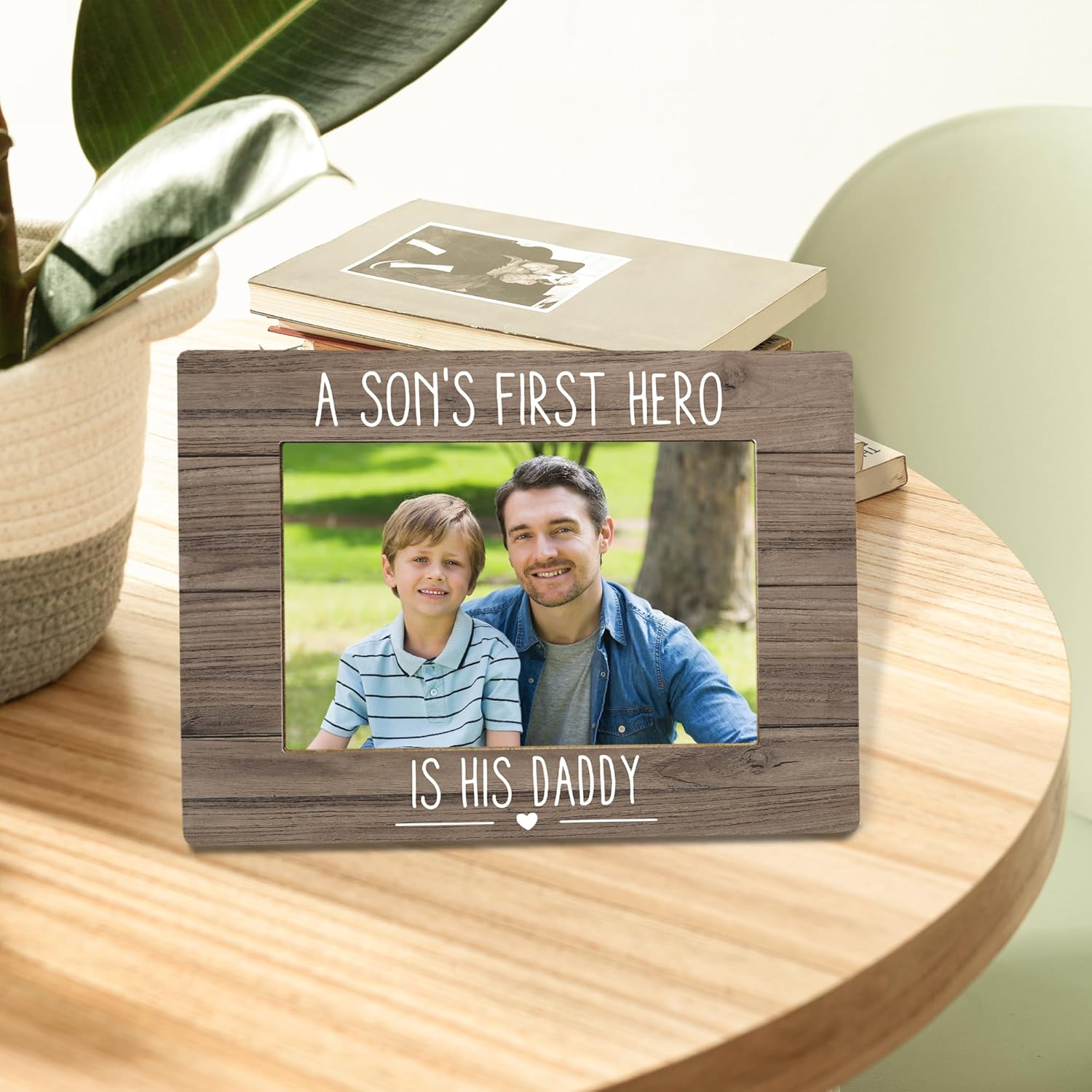 Dad Son Picture Frame, Father Gifts for Dad from Son, Thank You Appreciation Daddy Photo Frame 4x6, A Son's First Hero Is His Daddy Wooden Photo Picture Frames for Desk Tabletop Decor 050 - Image 2