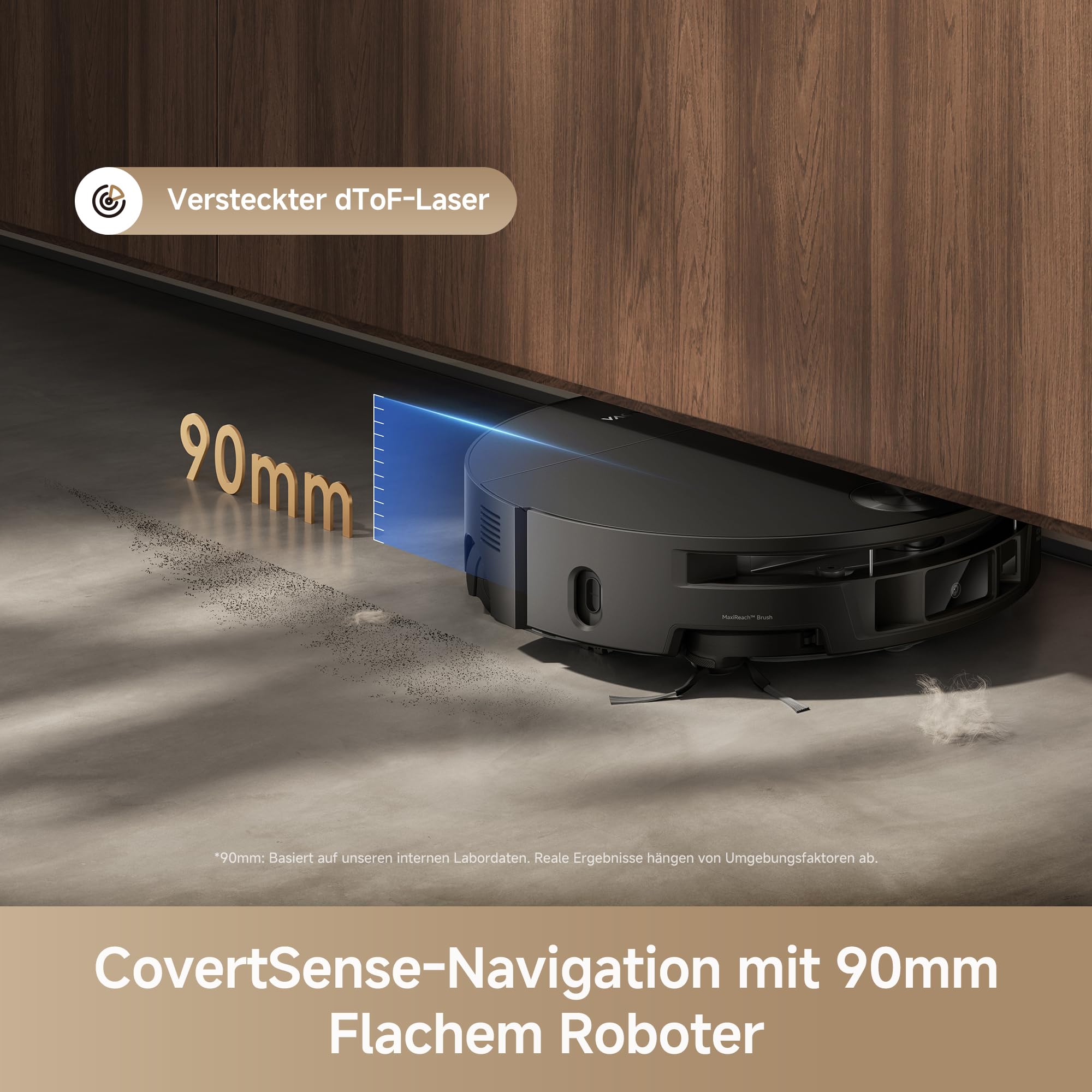 Mova S70 Roller Saug- und Wischroboter, Frischwasser-Wischen, 28.000 Pa, DToF+Linienlaser Hindernisvermeidung, 90mm flach, ausfahrbarer Mopp, 80°C Heißwasser-Selbstreinigung, 75°C Trocknung