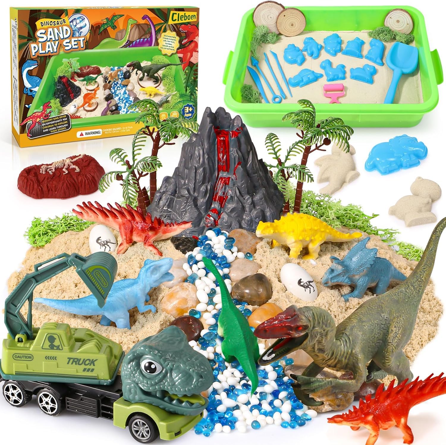 Dinosaur Sensory Bin for Kids Boys Dinosaur Toys Play Sand Art Kit Sandbox & 900g Magic Sand Toys & Dino Figures & Dinosaur Egg & Beach Toy, Sensory Toys Gift for Boys Toddler Ages 3 4 5 6 7 8