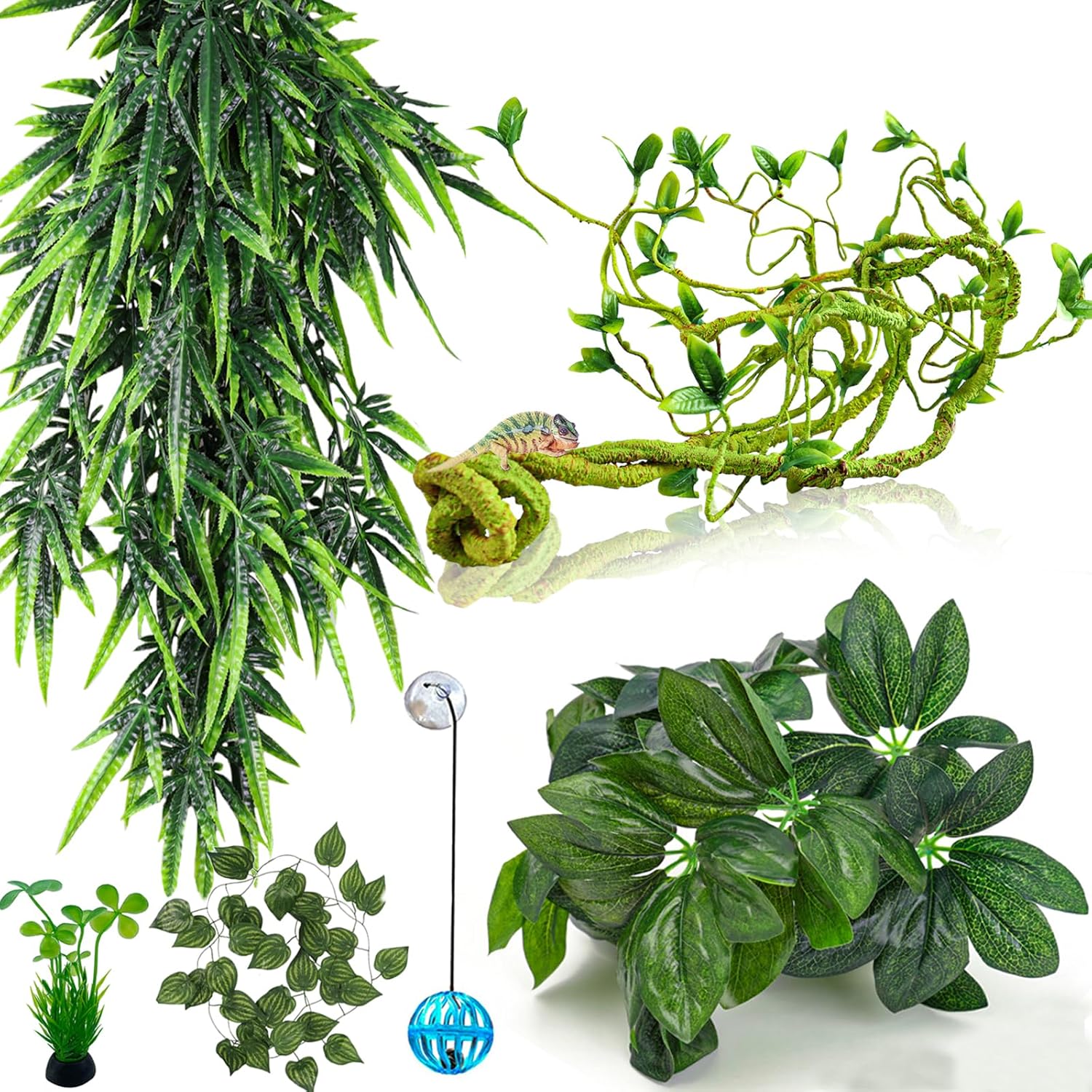 HERCOCCI Reptile Plants, Terrarium Hanging Plant Climbing Vines Reptile Hide Leopard Gecko Tank Accessories, Terrarium Decorations for Bearded Dragon Lizard Snake Geckos Chameleon