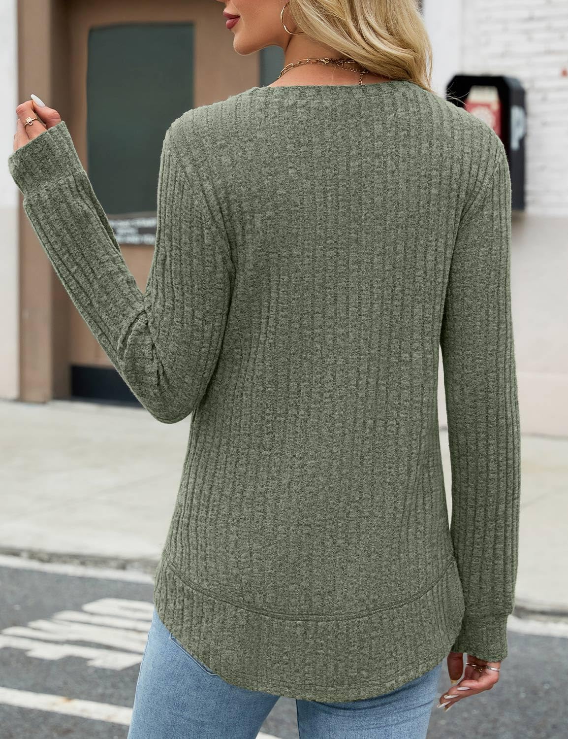 JUSTFASHIONNOW Womens Long Sleeve Shirts Trendy Sweaters Lightweight 2025 Casual Crewneck Fall Tunic Tops Loose Fit Dressy - Image 6