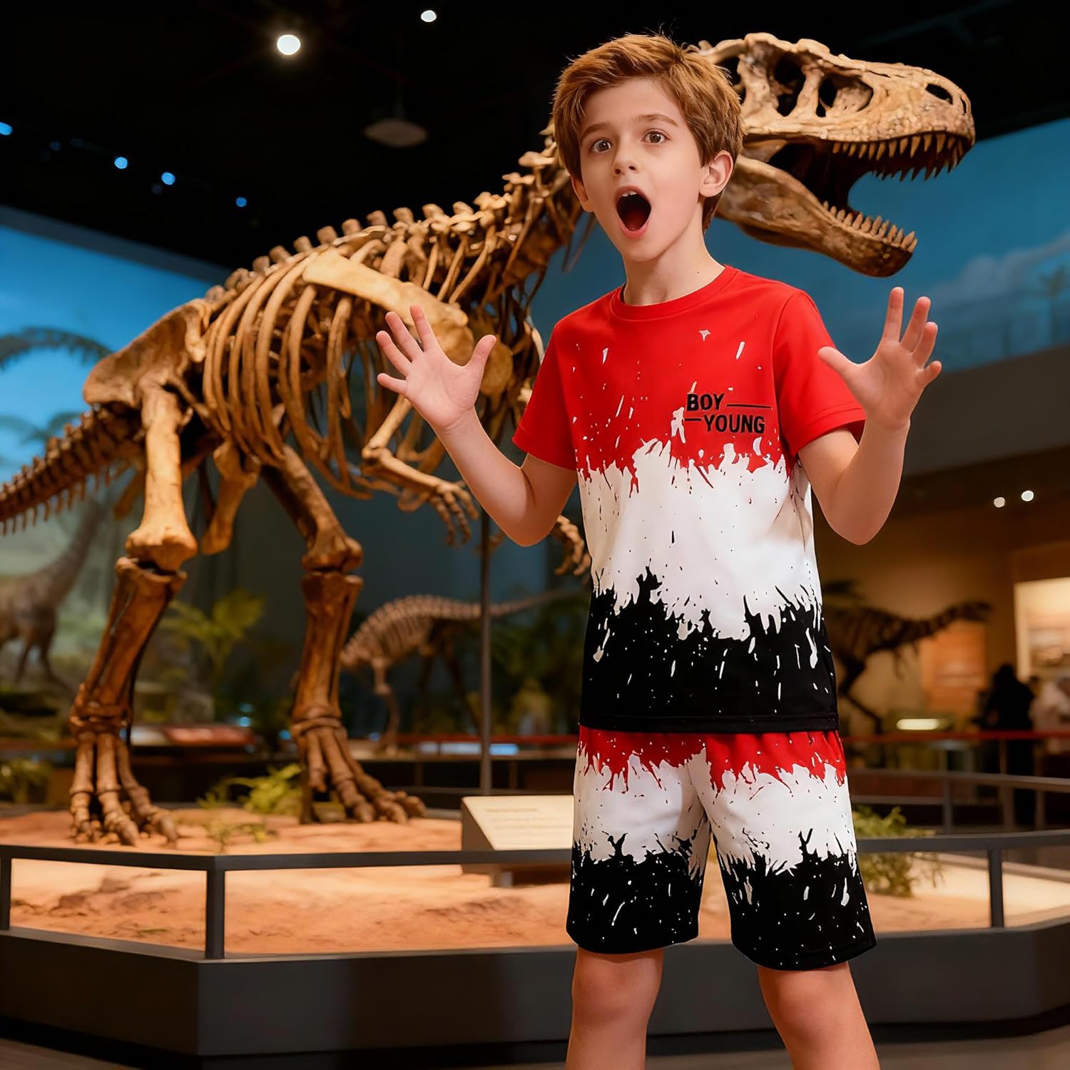 Kids Tween Boy Casual Clothing Set Letter Graphic Colorblock Tee +Shorts Summer Clothing Set - Image 3