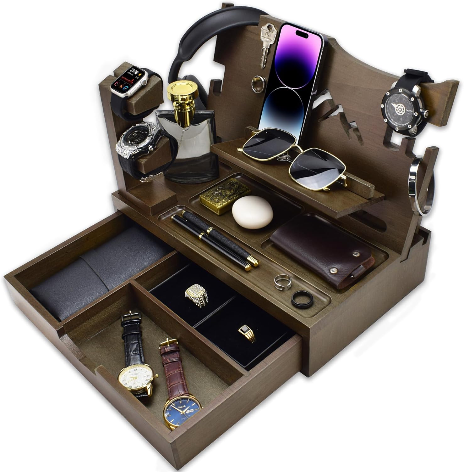 Amazon.com: KWYADLUO Nightstand Organizer for Men with Large Drawer ...