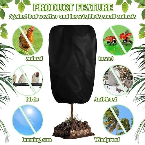 Miniatura 4 de 5 fundas para plantas con cordón para invierno, de 31 x 39 pulgadas, mantas de escarcha para plantas al aire libre, congelados, protección de