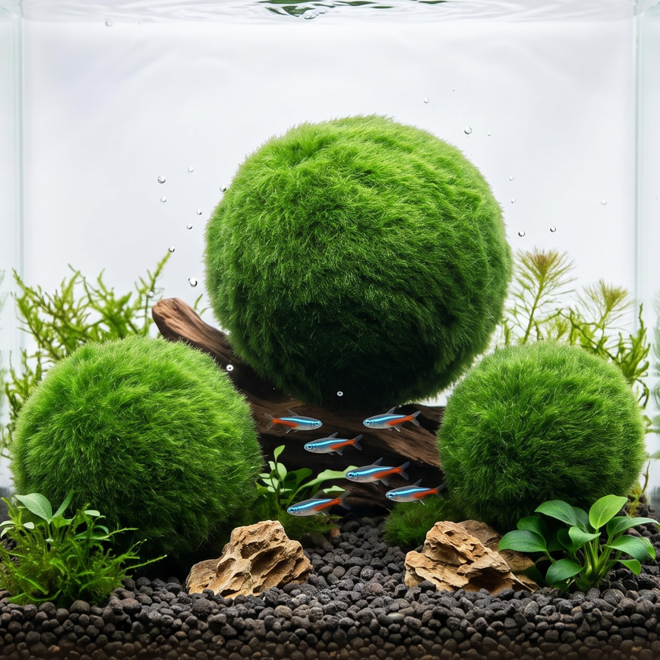 Latemeia Marimo Moss Balls Live, 3PCS Live Marimo Moss Balls Aquarium for Fish Tank & Terrarium Decor - Assorted Sizes (2.4-4cm), Ornaments extérieurs