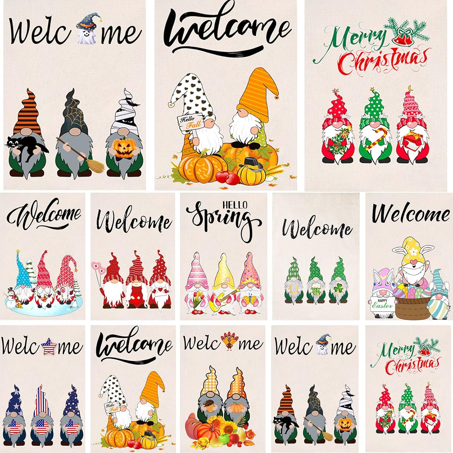 CDLong Gnome Seasonal Garden Flag Set of 10-Vertical Double Sided 12.5 x 18 Inch Yard Flag,Spring Welcome Easter Rustic Flag Decor for Indoor Outdoor Holiday Decorations : Patio, Lawn & Garden