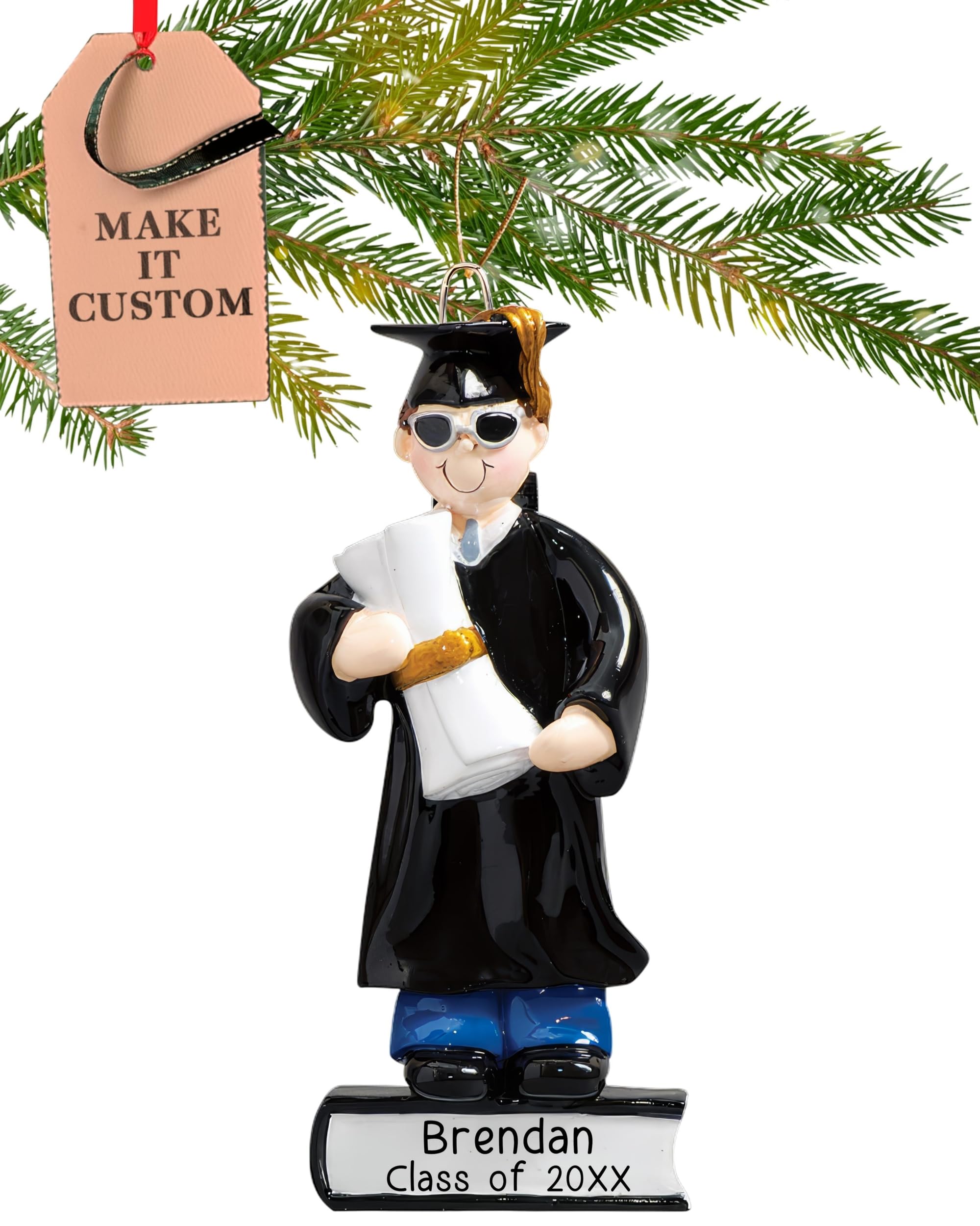 Holiday Traditions Boys Guy Personalised Graduation Ornament Class Of 2025 – Fast & Free 24H Customisation – High School Senior Christmas Ornaments For Tree – Custom Gift Wrapped In Grad Gown Keepsake For Graduates