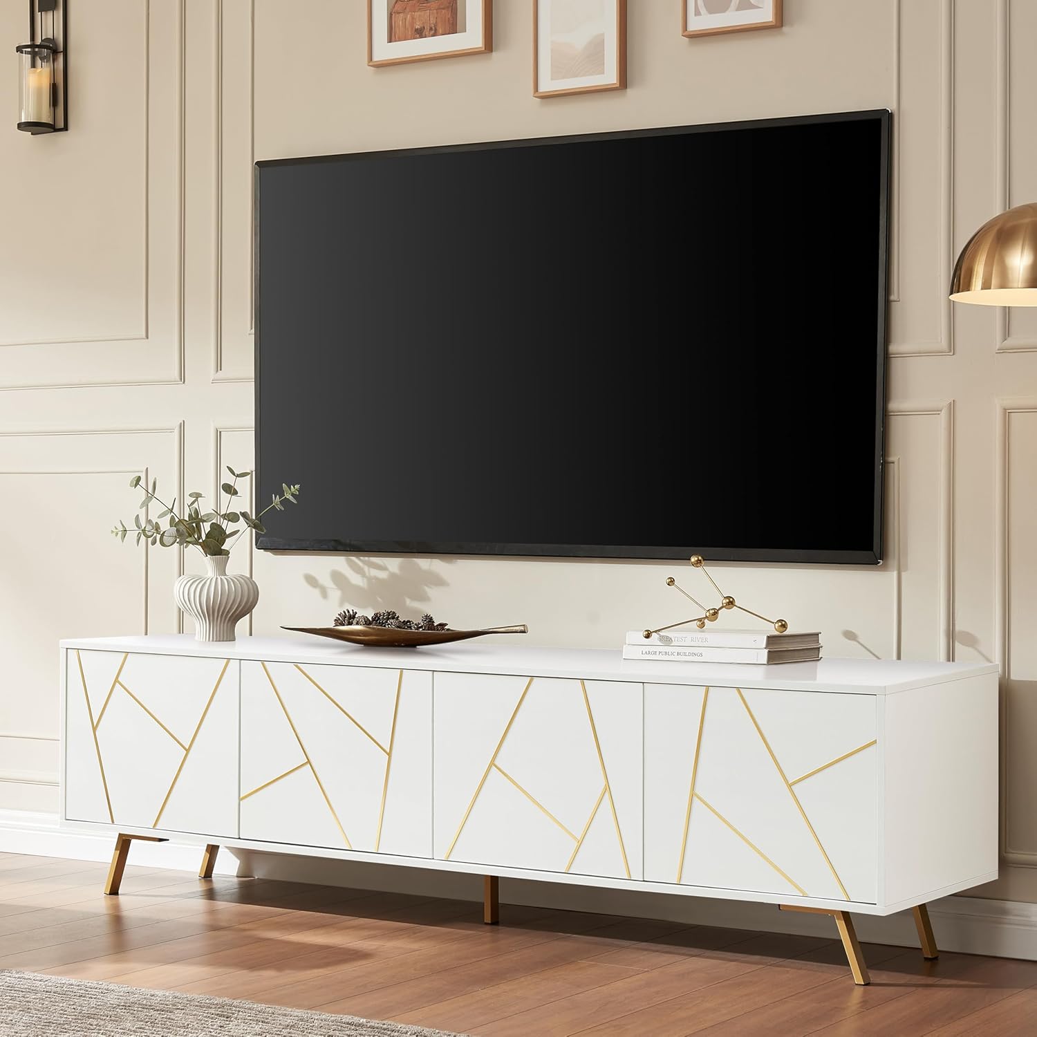 75" Modern TV Stand for TV, Wood Entertainment Center with Storage Cabinet, Media TV Console for Living Room and Bedroom, Rustic Oak