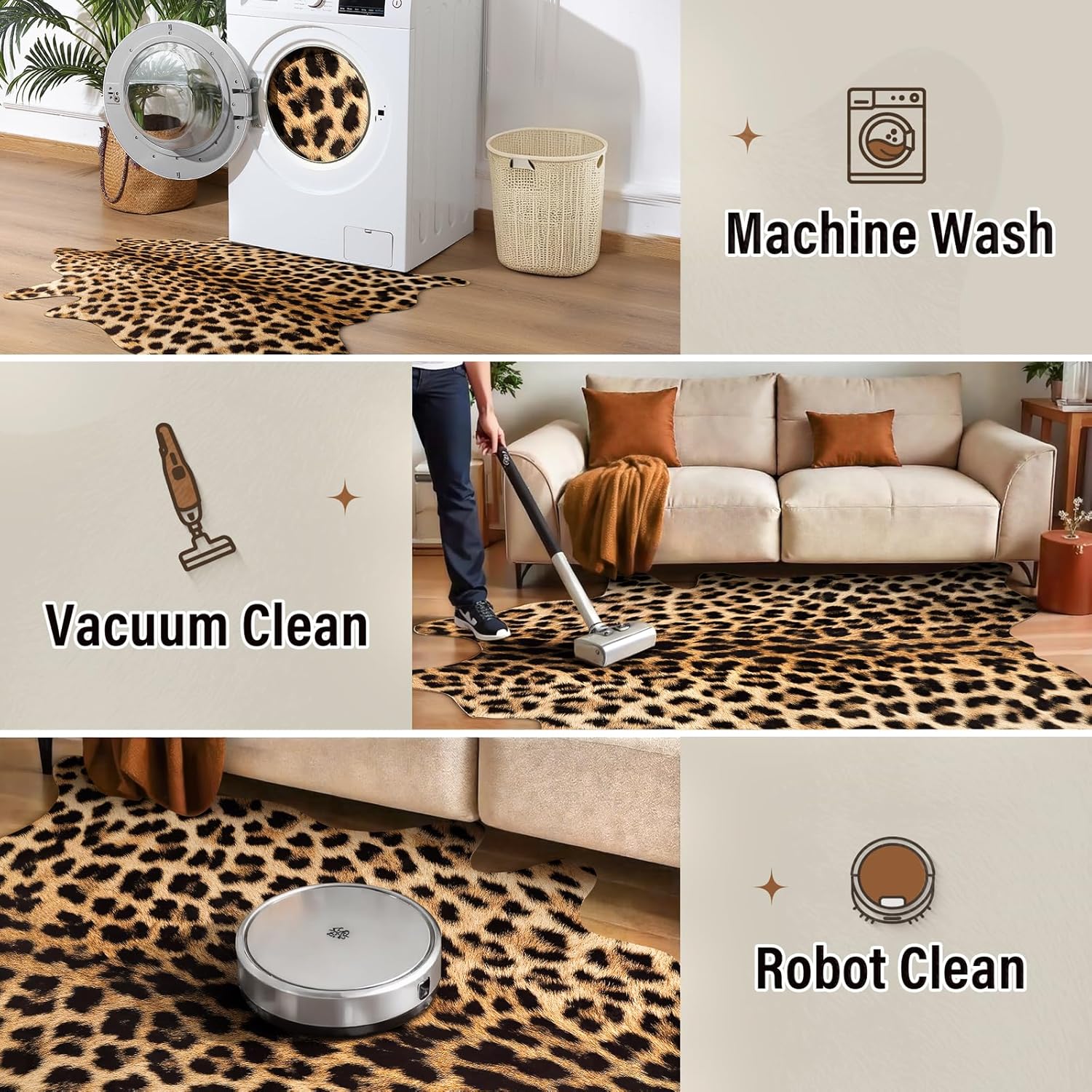 AROGAN Premium Leopard Print Rug 4.6x5.2 Feet, Machine Washable Faux Fur Cheetah Rug, Non-Slip Animal Print Hide Leopard Skin Area Rug for Bedroom Living Room Home Decor - Image 7