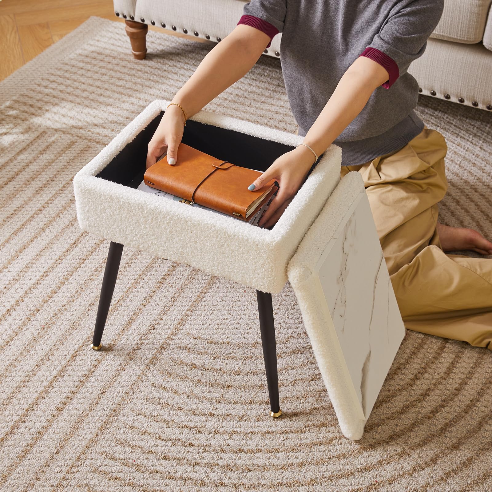 Aibiju Tabouret de Coiffeuse, Tabouret de Coiffeuse Rectangulaire avec Rangement, Siège de Coiffeuse, Petite Table d'appoint pour Salle de Maquillage, Chambre à Coucher, Blanc YD-SMS137W