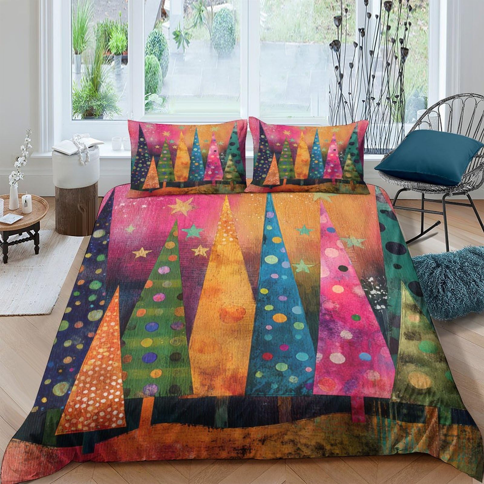 Ctjqhvkz Style-6 3D Printed Colorful Abstract Trees Fitted Sheet Microfiber Soft Bed Cover For Bedroom Guest Room Dorm Decor Single（135X200cm）