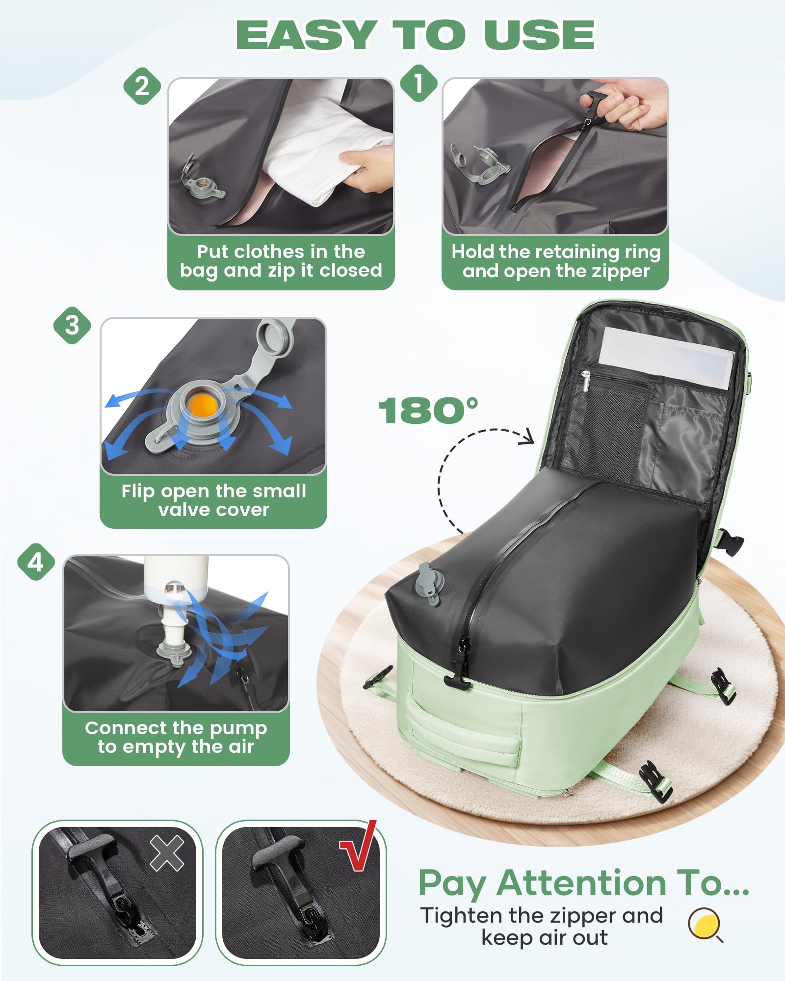 SZLX Zaino Ryanair 40x30x20 Sottovuoto con pompa Zaino Ryanair 40x20x25 Sottovuoto Bagaglio a Mano 40x30x20 Wizzair Zaino da Viaggio 45x36x20 Easyjet Donna Zaino Casual Laptop 14 Pollici Impermeabile