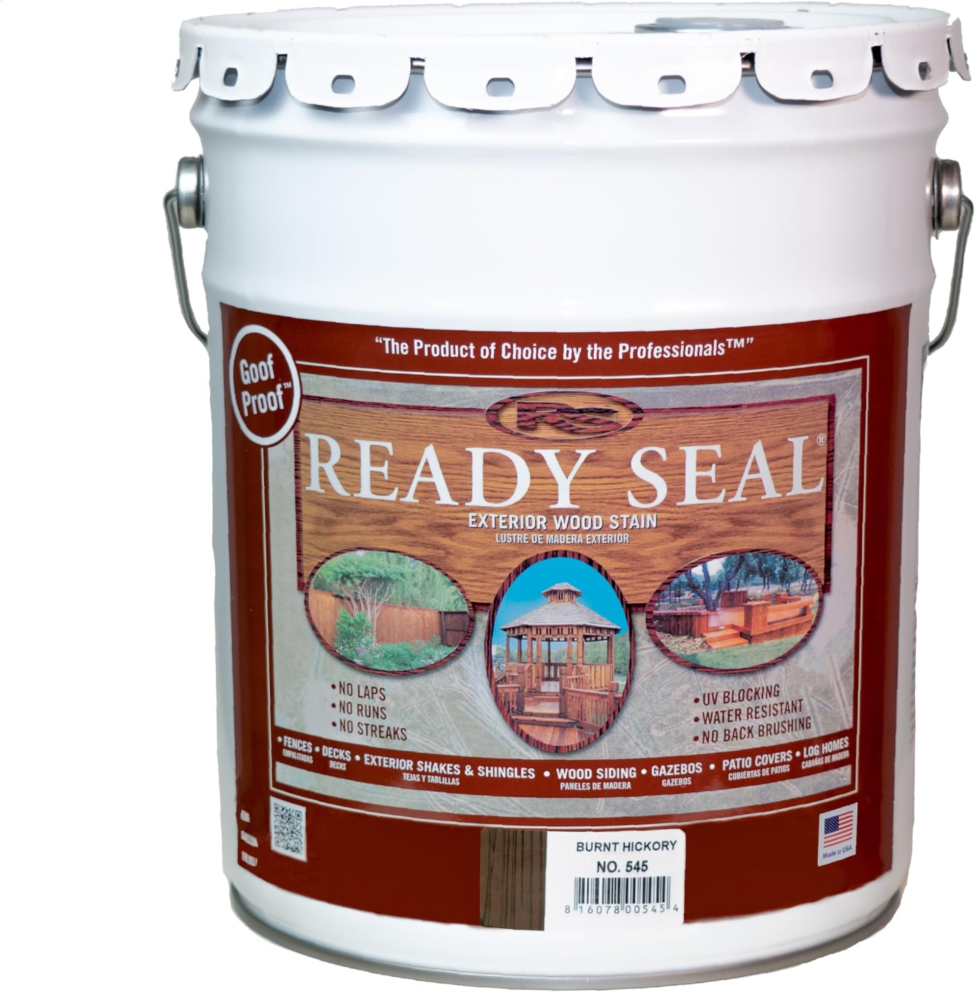 Ready Seal Exterior Wood Stain | Semi-Transparent Oil-Based Formula | Professional Grade Stain and Sealer in One | Ideal for Decks, Fences, Pergolas, Wood Siding & More | 5 Gallon | Burnt Hickory