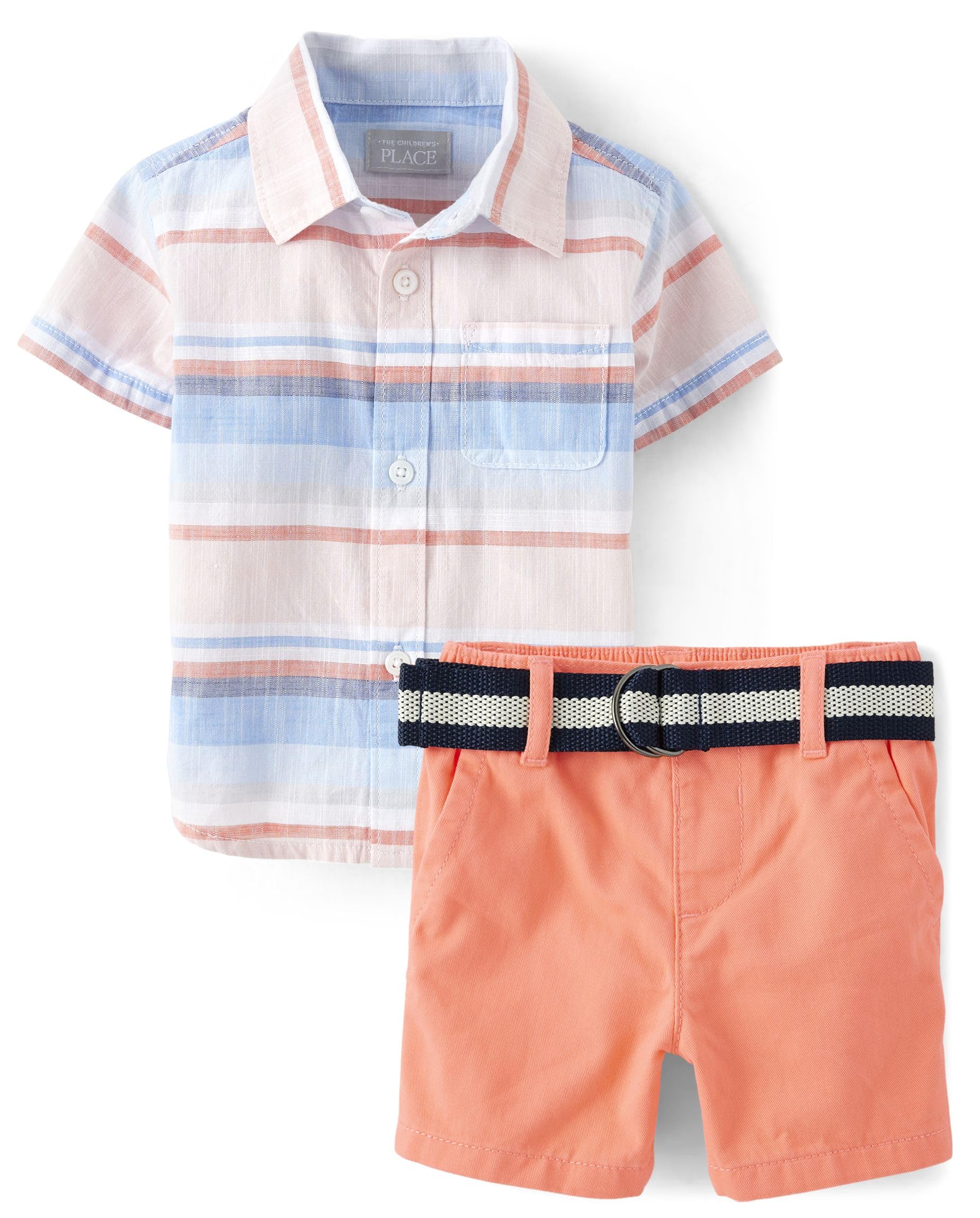 The Children's Place baby-boys And Newborn Short Sleeve Button Down Shirt and Shorts 2 Piece Set