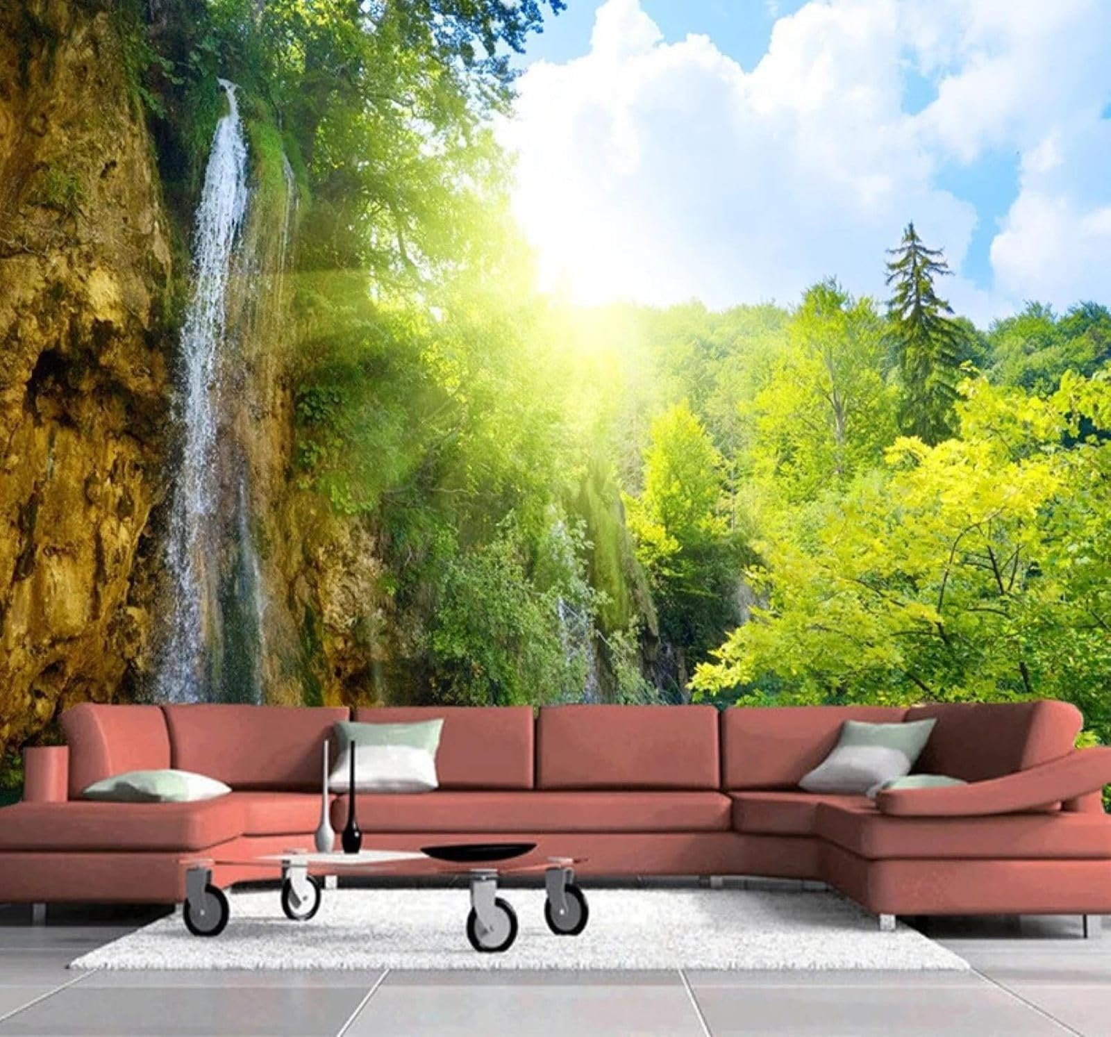 XLMING Fresh Forest Waterfall Lake Landscape 3D Wallpaper Luxury Home Dining Decor Paste Sofa Living Room The Wall for Bedroom Mural-200cm×140cm