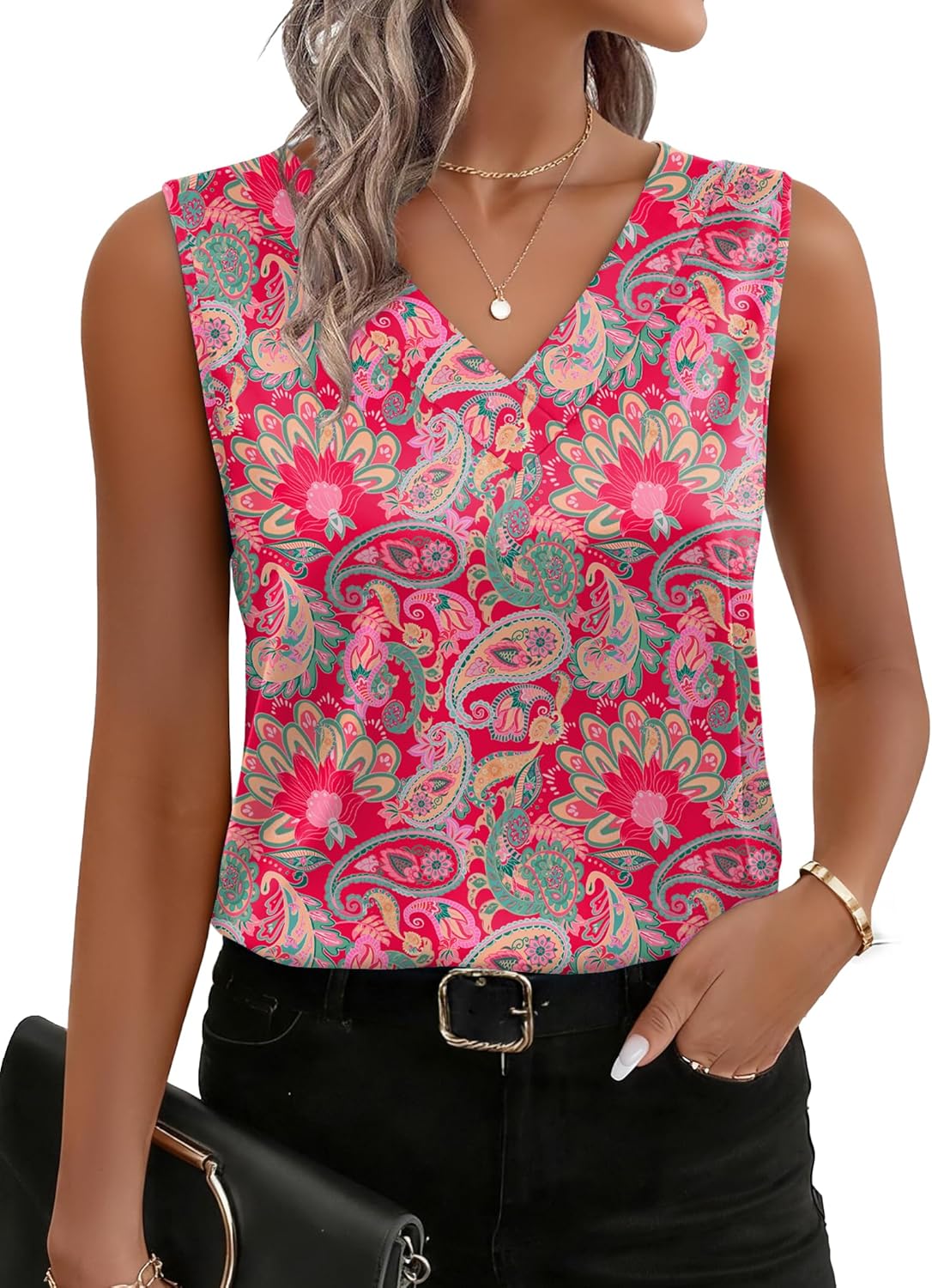 Zeagoo Women's Silk Satin Tank Tops V Neck Casual Camisoles Sleeveless Business Work Blouses Dressy Summer Shirts