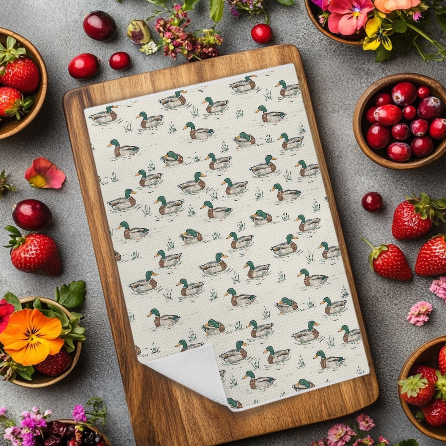 Chinoiserie Mallard Duck Kitchen Towels- Vintage Mallard Dish & Hand Towels for Kitchen & Bathroom Decor,Duck Gifts for Women Lovers,16x24 Inch - Image 3