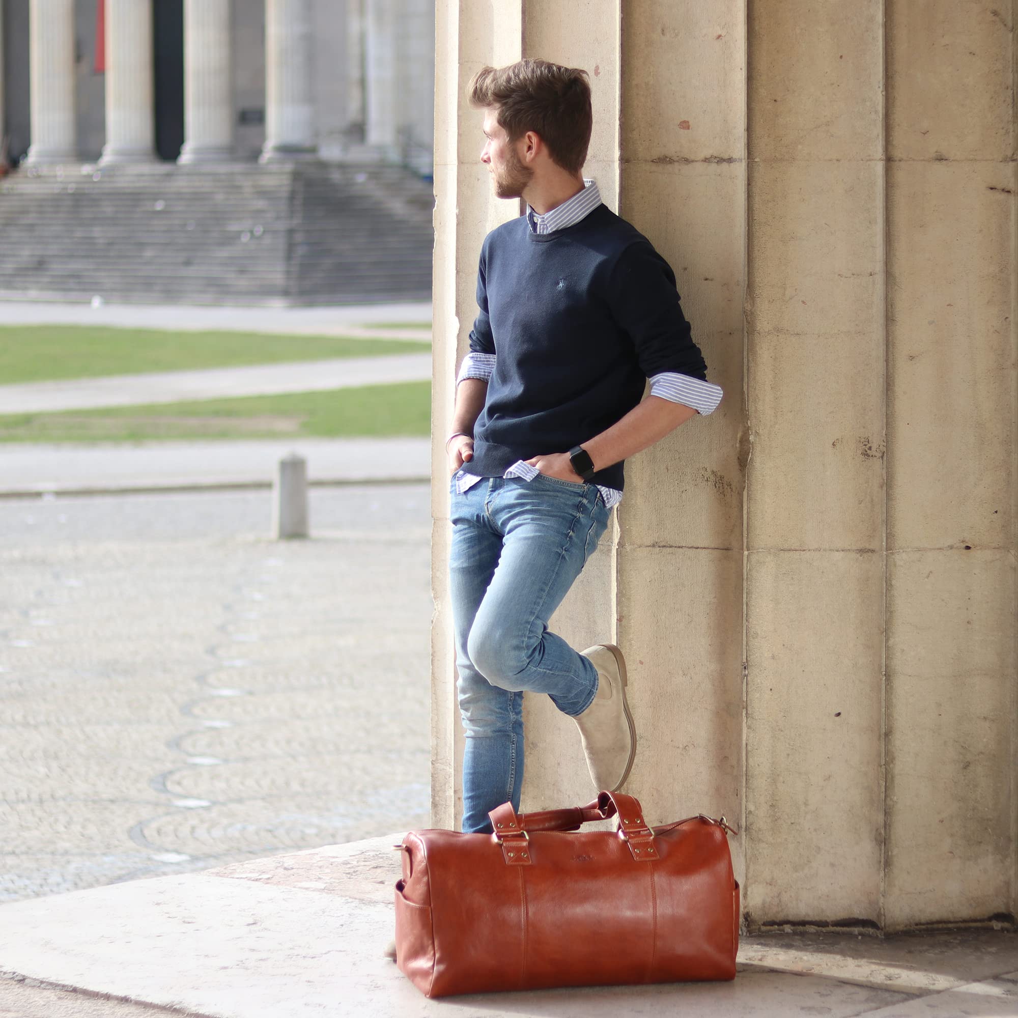 SID & VAIN große XL Reisetasche echt Leder - Sporttasche groß Linus XXL - Weekender Handgepäck Herrentasche mit Schultergurt - Ledertasche Herren braun handgefertigt