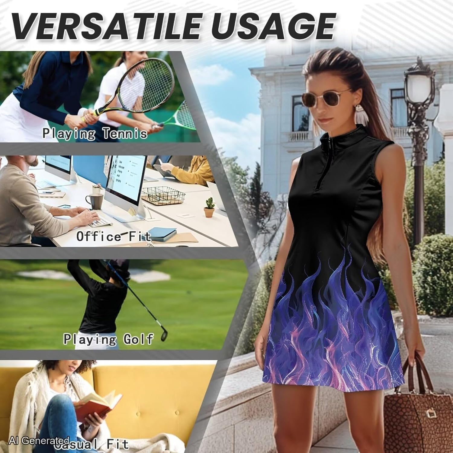 YEXIATODO Women Tennis Dress with Collared Sleeveless Golf Outfits Workout Dresses Athletic Clothes for Tennis Golf Gym